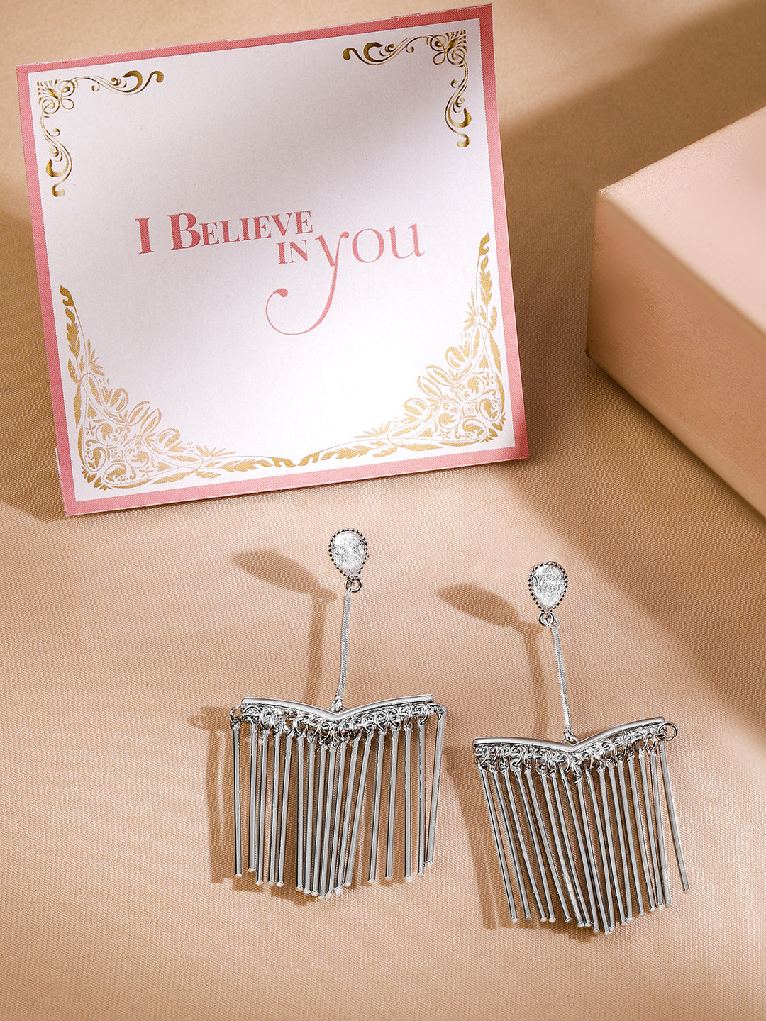 Silver Fringe Tassel Dangler Earrings Silver