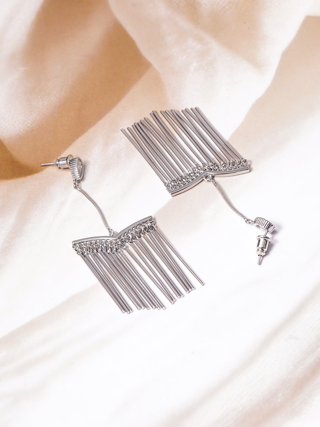 Silver Fringe Tassel Dangler Earrings Silver