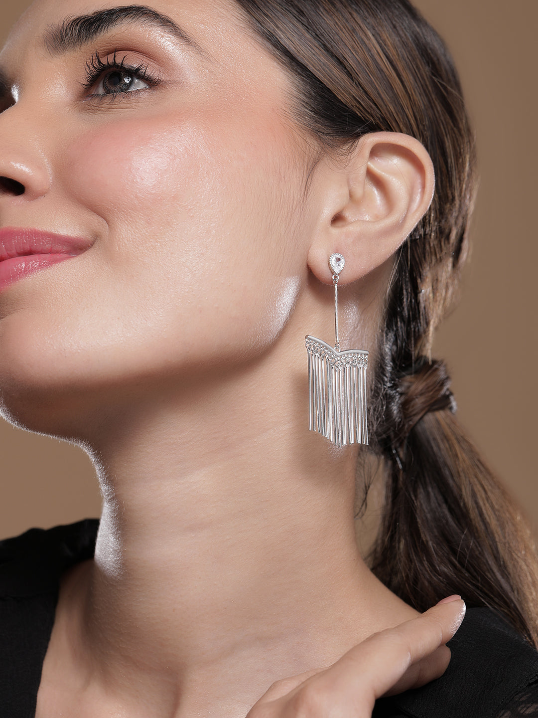 Silver Fringe Tassel Dangler Earrings Silver