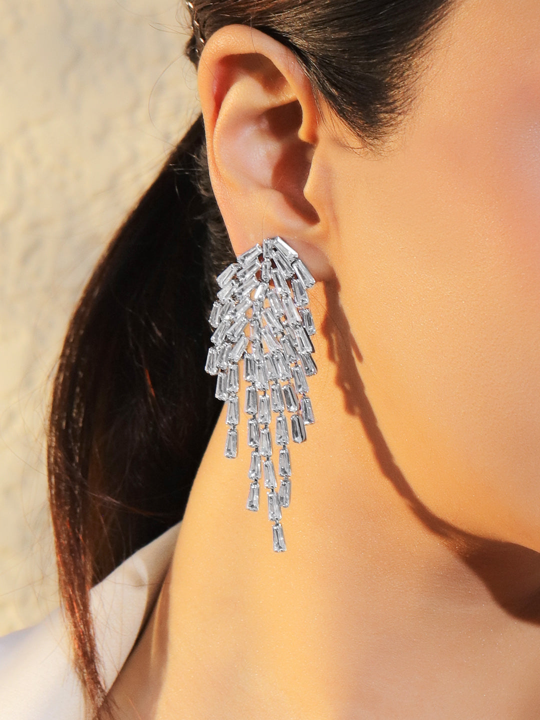 Dangler Earrings With Crystal Work フリーサイズ