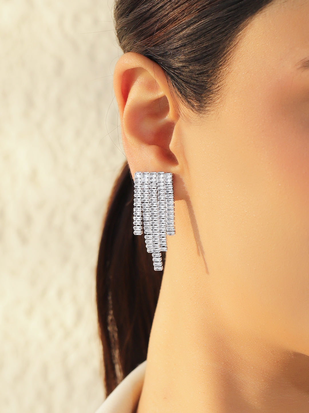 Silver Cascading Geometric Dangler Earrings フリーサイズ