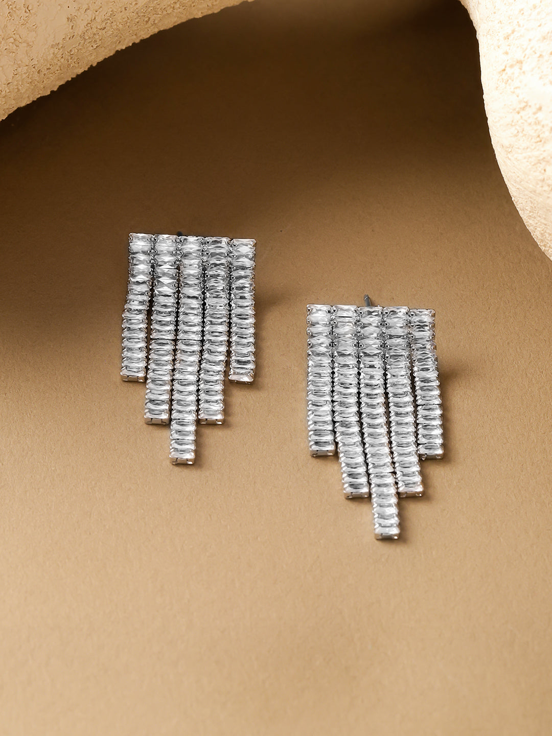 Silver Cascading Geometric Dangler Earrings フリーサイズ