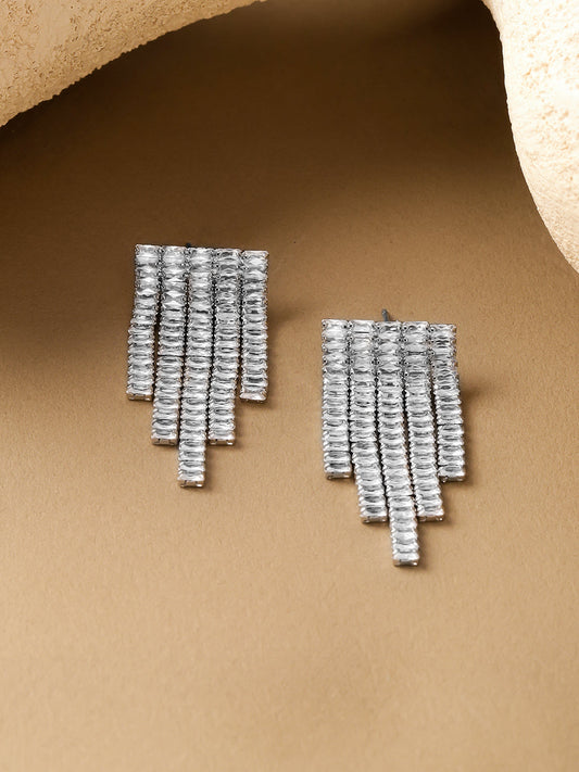 Silver Cascading Geometric Dangler Earrings フリーサイズ
