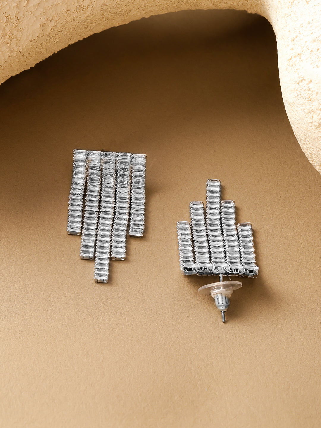Silver Cascading Geometric Dangler Earrings フリーサイズ