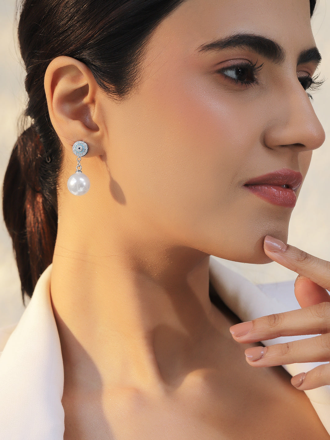 Evil Eye & Pearl Drop Earring フリーサイズ