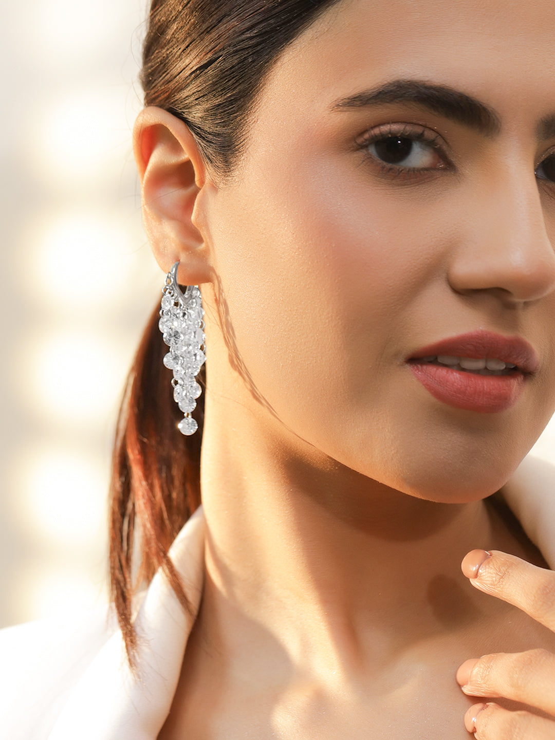 Crystal Beaded Dangler Earrings フリーサイズ