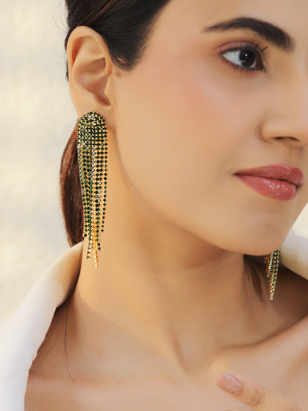 Green Beads Tassel Dangler Earrings フリーサイズ