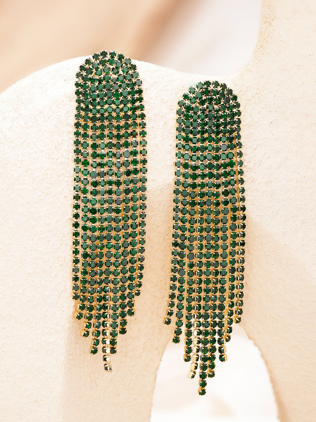 Green Beads Tassel Dangler Earrings フリーサイズ