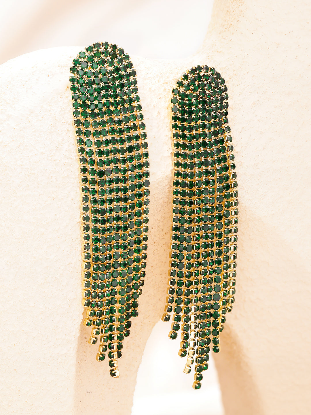 Green Beads Tassel Dangler Earrings フリーサイズ