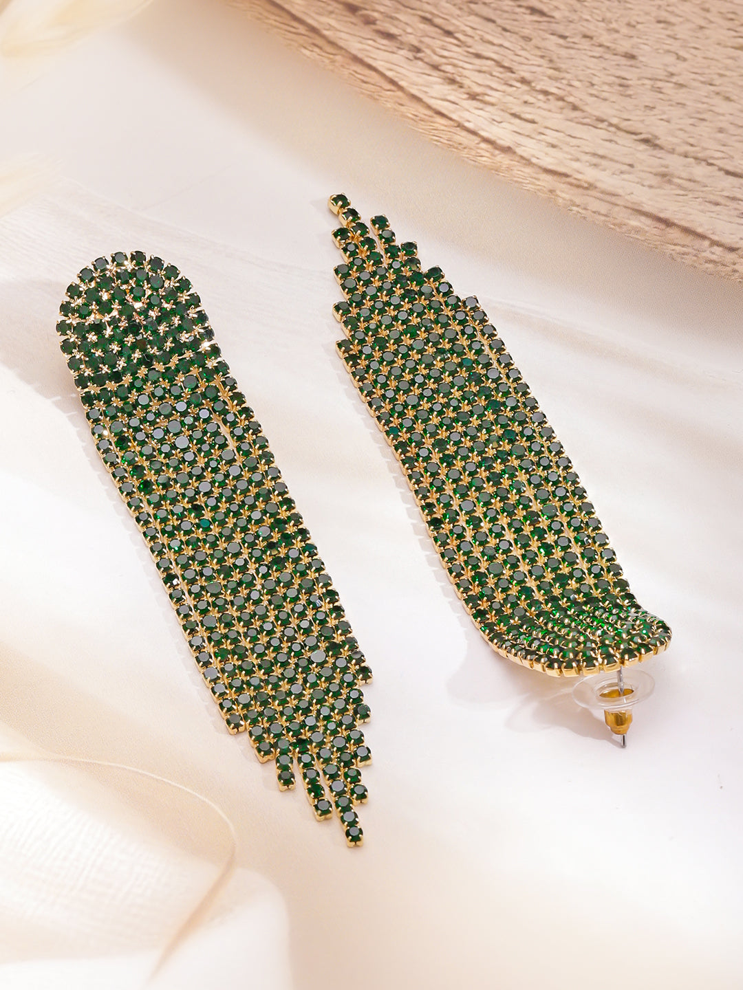 Green Beads Tassel Dangler Earrings フリーサイズ