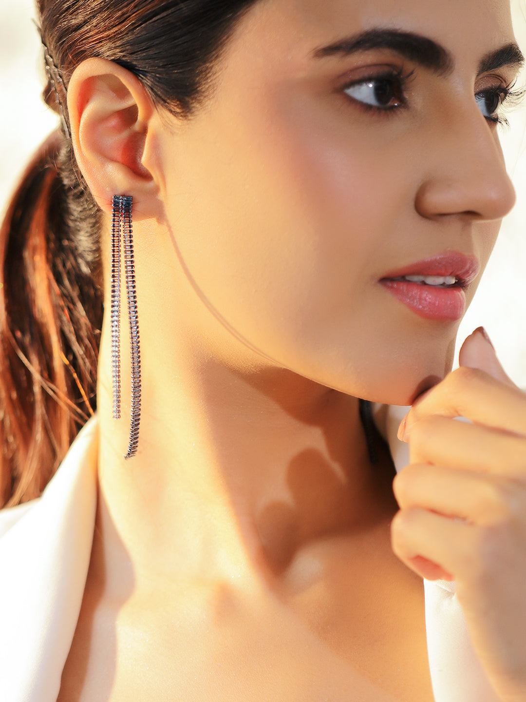 Black Crystal Baguette Earrings フリーサイズ