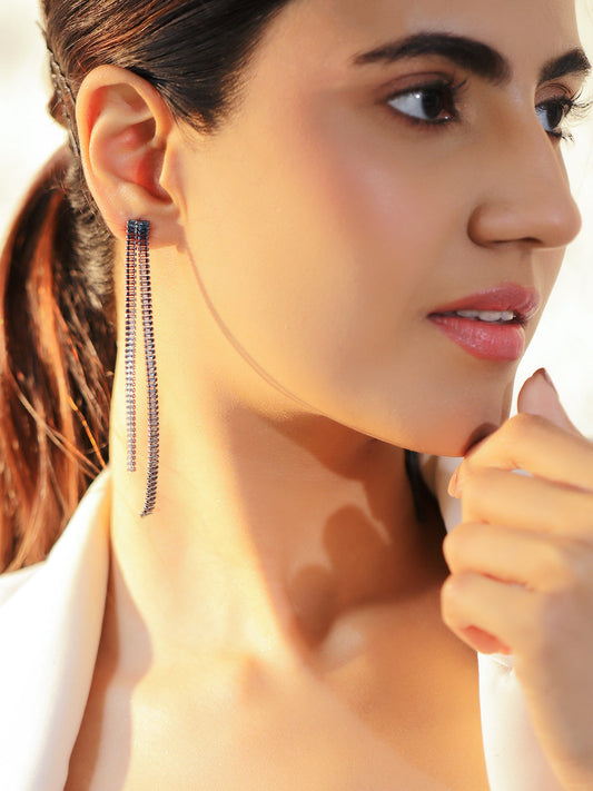 Black Crystal Baguette Earrings フリーサイズ