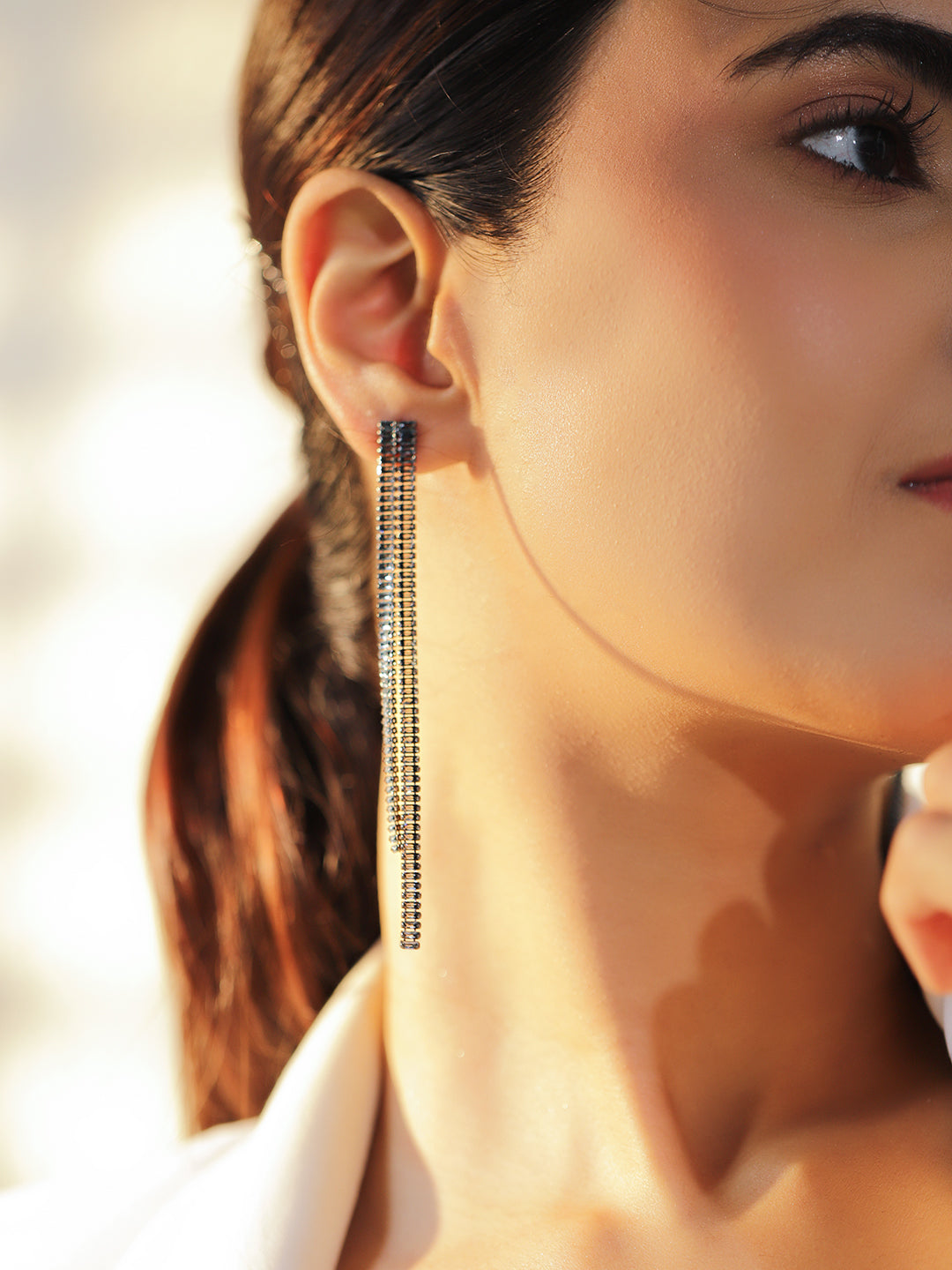 Black Crystal Baguette Earrings フリーサイズ