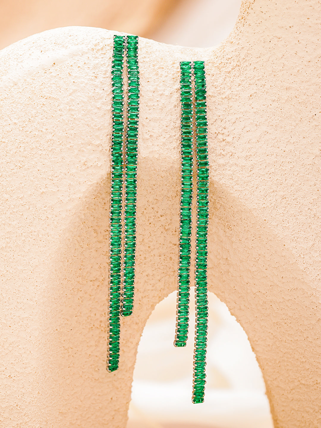 Green Crystal Baguette Earrings フリーサイズ