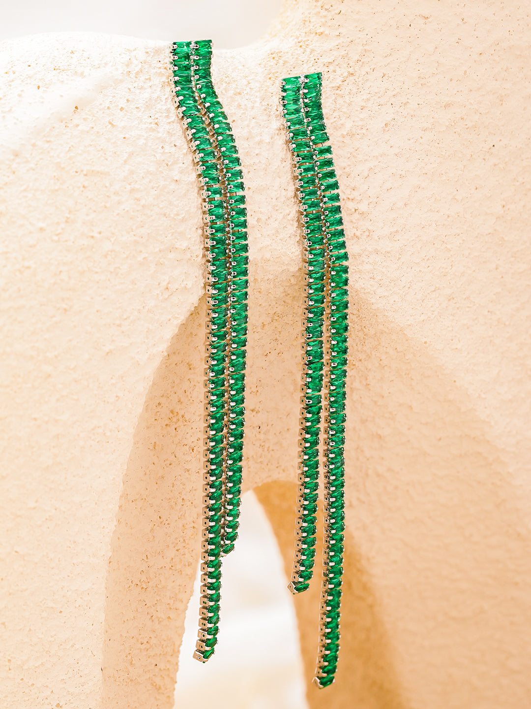 Green Crystal Baguette Earrings フリーサイズ