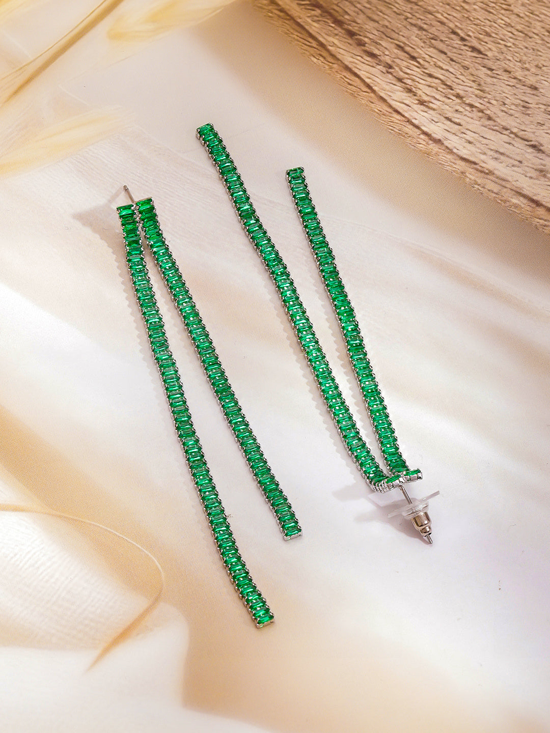 Green Crystal Baguette Earrings フリーサイズ