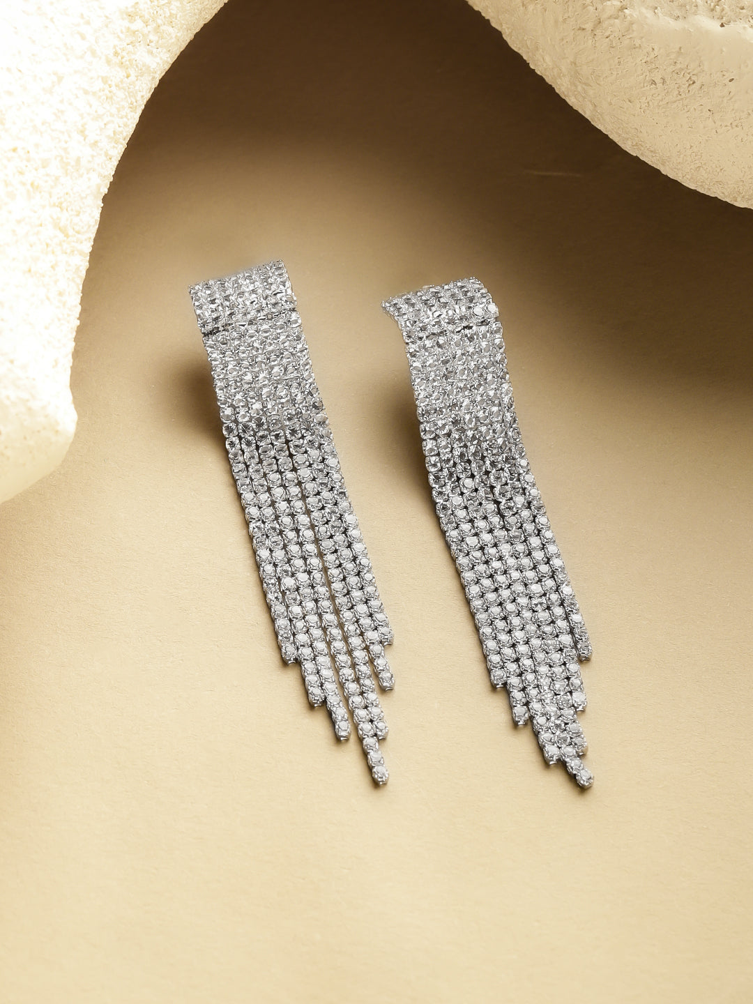 Crystal Silver Tassel Dangler Earrings フリーサイズ