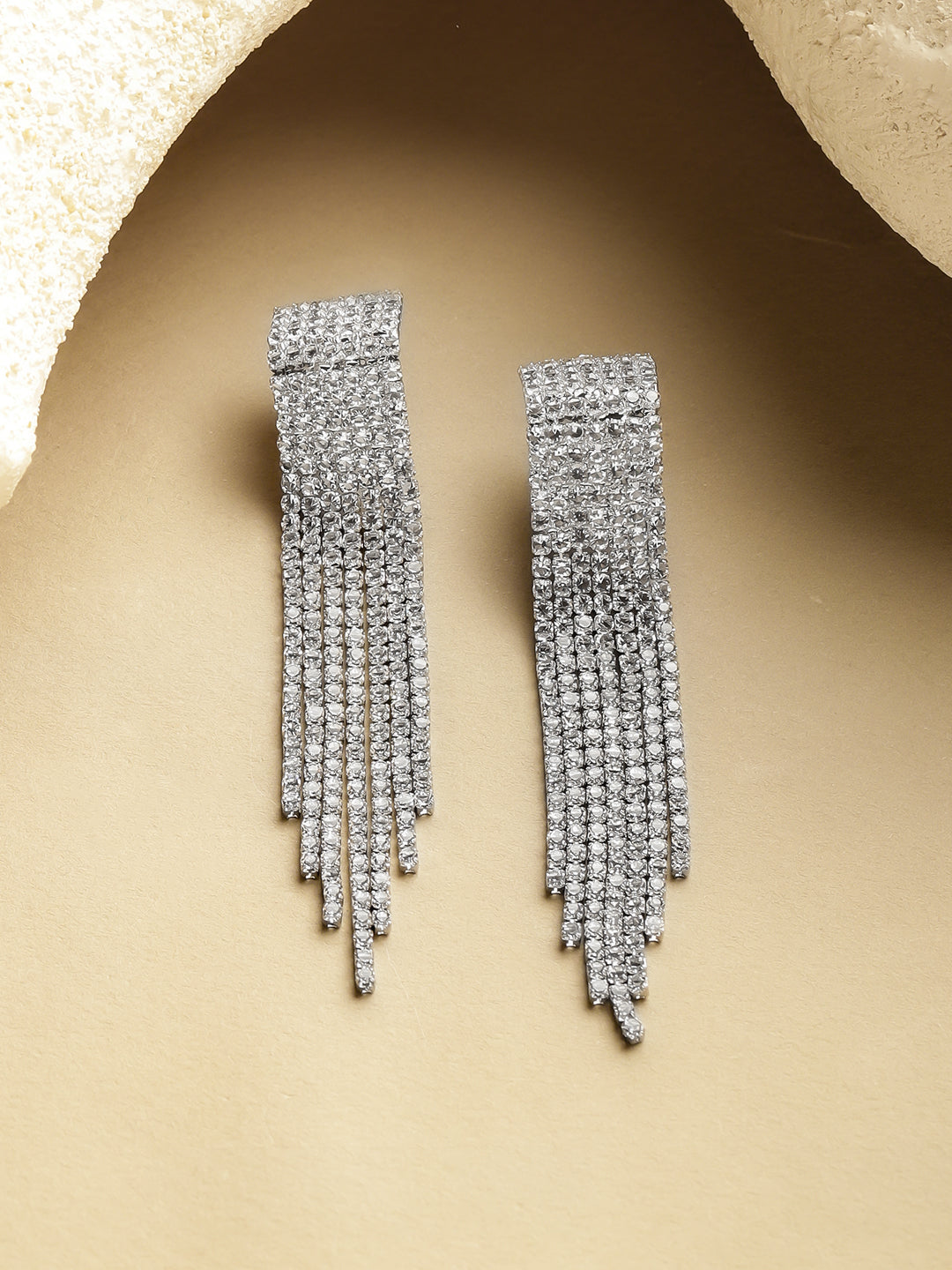 Crystal Silver Tassel Dangler Earrings フリーサイズ