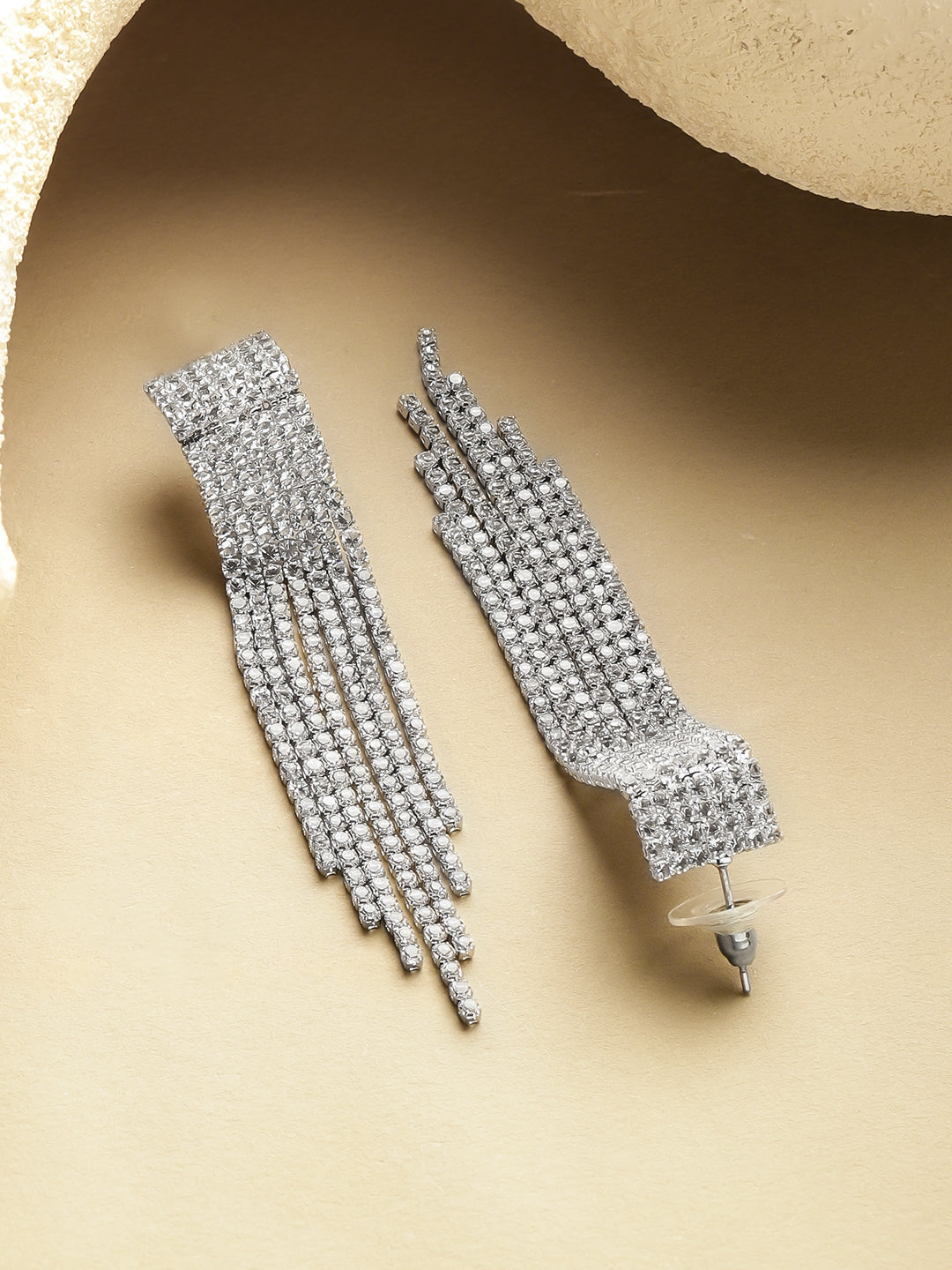 Crystal Silver Tassel Dangler Earrings フリーサイズ