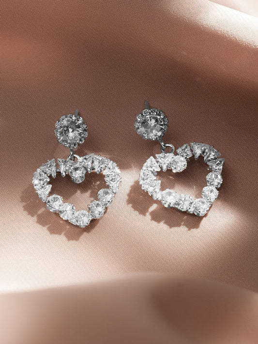 Rubans Voguish Rhodium Plated Crystal AD Embellished Heart-Shaped Drop Earrings フリーサイズ