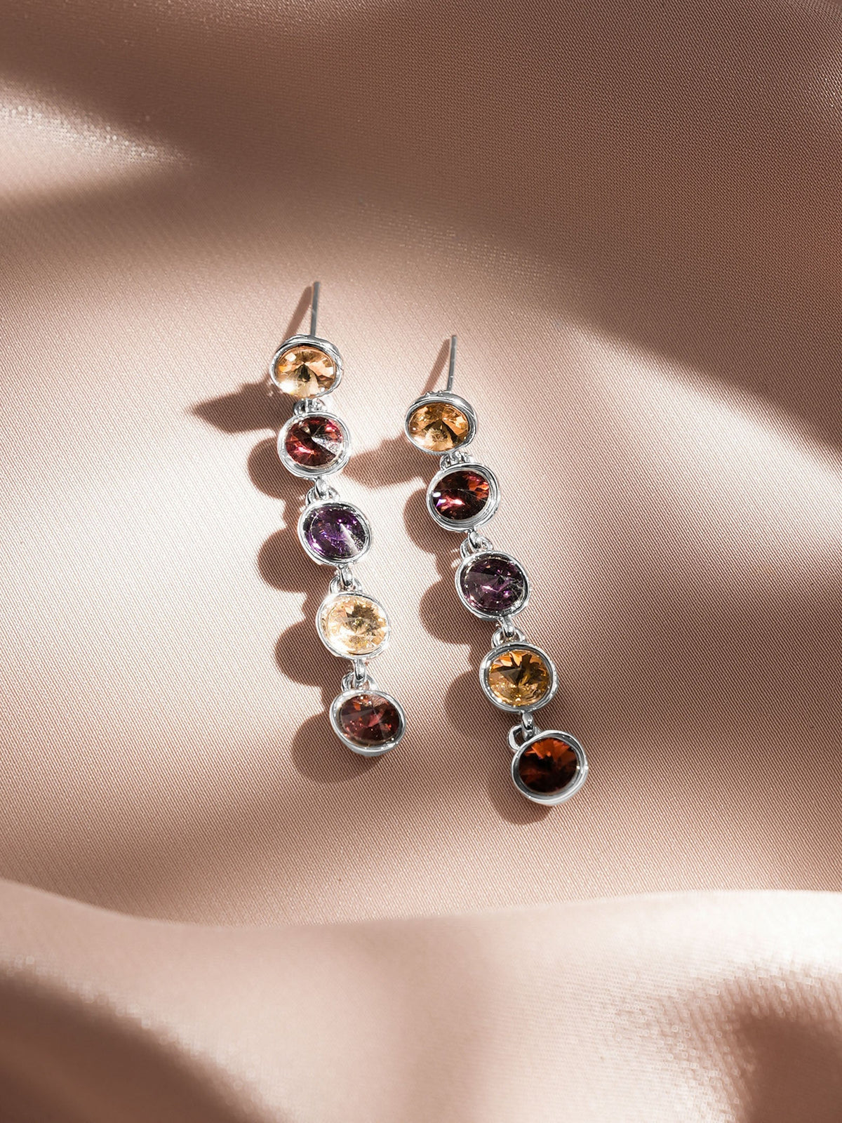 Rubans Voguish Rhodium-Plated Multicolour Crystal Rhinestone Statement Drop Earrings フリーサイズ