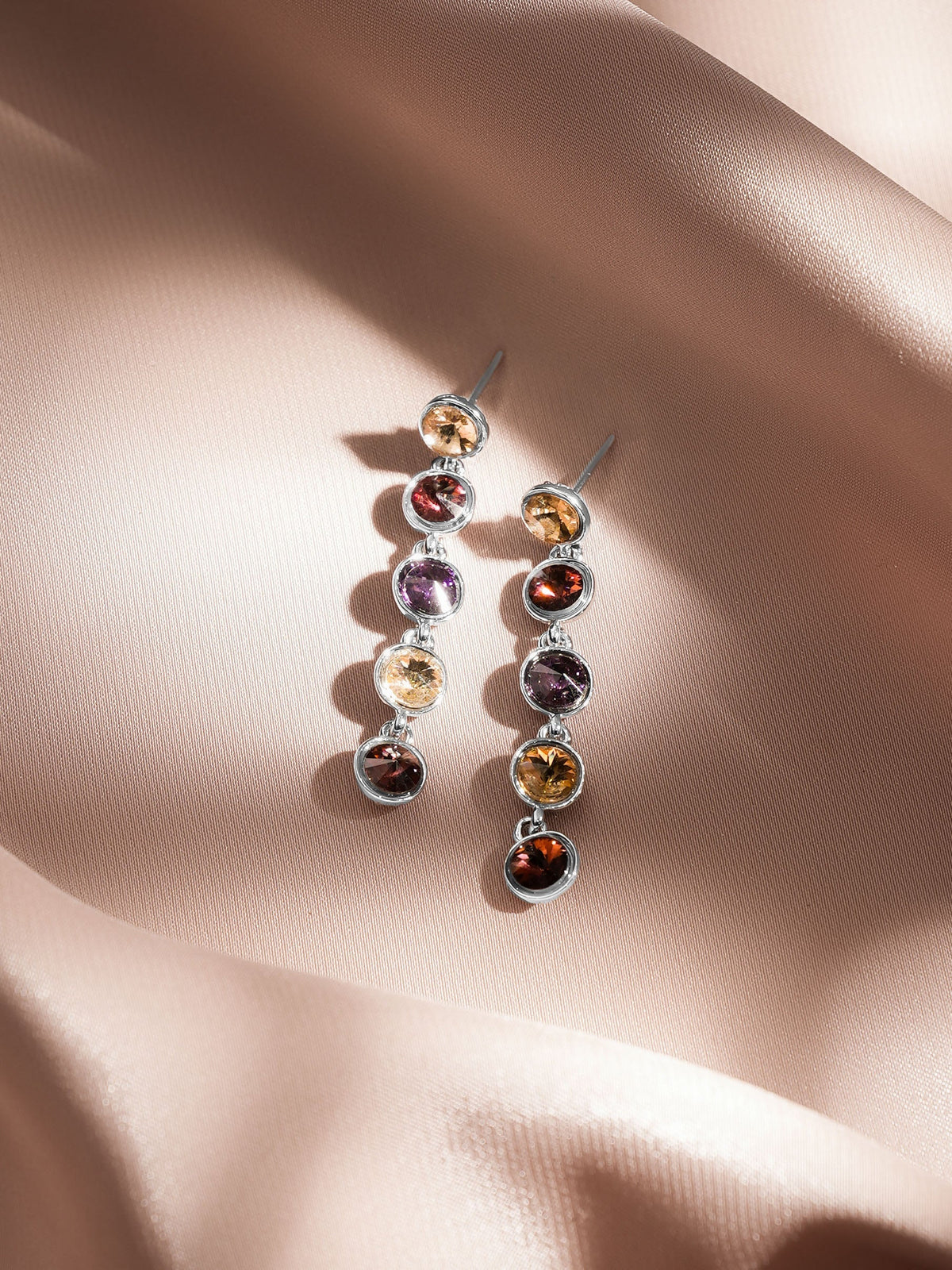 Rubans Voguish Rhodium-Plated Multicolour Crystal Rhinestone Statement Drop Earrings フリーサイズ