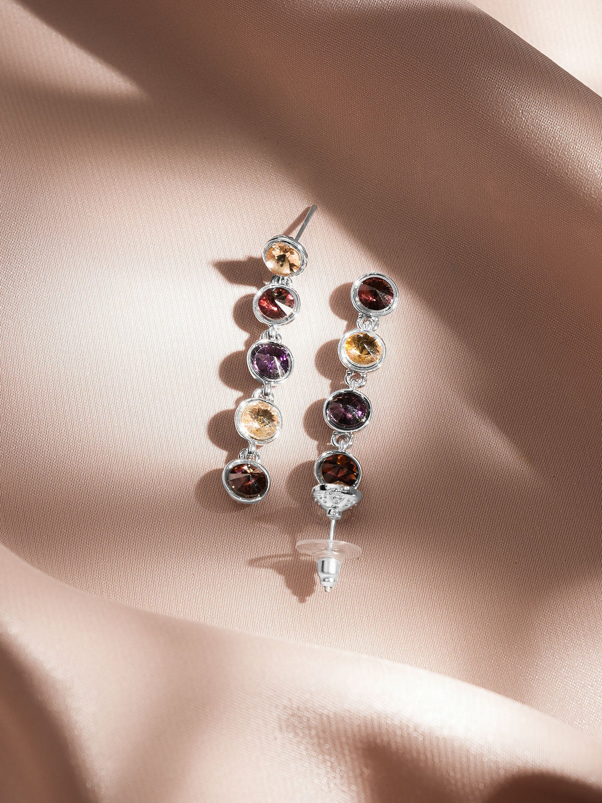 Rubans Voguish Rhodium-Plated Multicolour Crystal Rhinestone Statement Drop Earrings フリーサイズ
