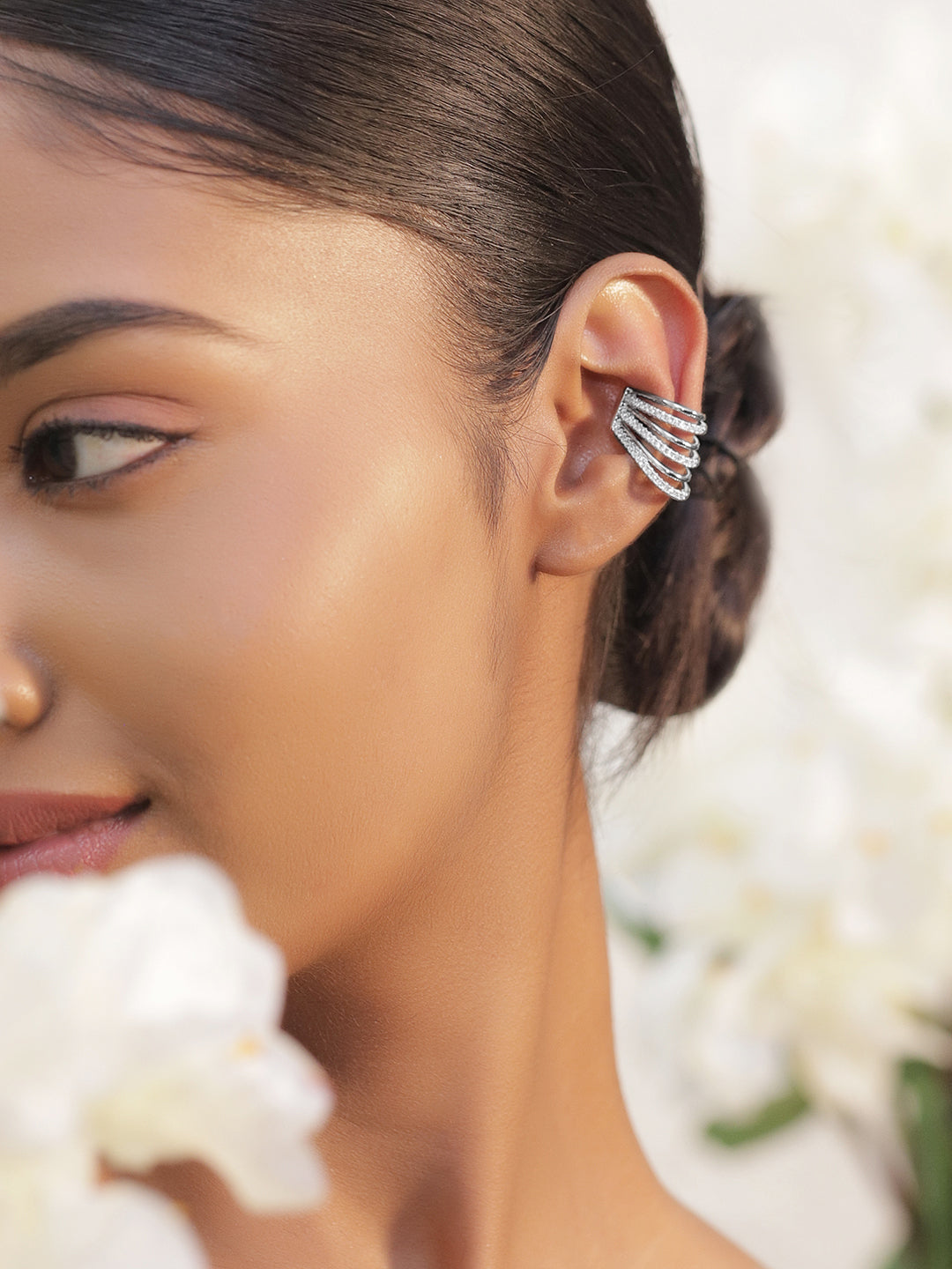 【Rubans】 Minimalist Chic American Diamond Zirconia Ear Cuff (1 piece)｜ミニマリスト シック アメリカンダイヤモンド ジルコニア マルチレイヤー イヤーカフ（片耳用・ステンレススチール・防水）