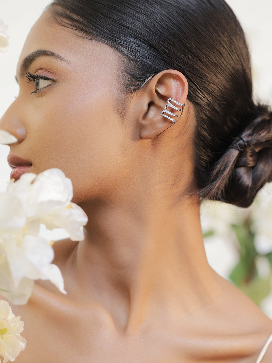【Rubans】 Voguish Rhodium Plated Stainless Steel Spiral CZ Ear Cuff｜ヴォーギッシュ ロジウムメッキ ステンレス スパイラル イヤカフ