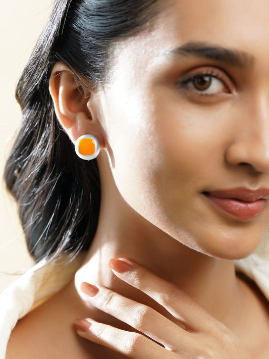 Minimal Yellow Enamel Stud Earrings フリーサイズ