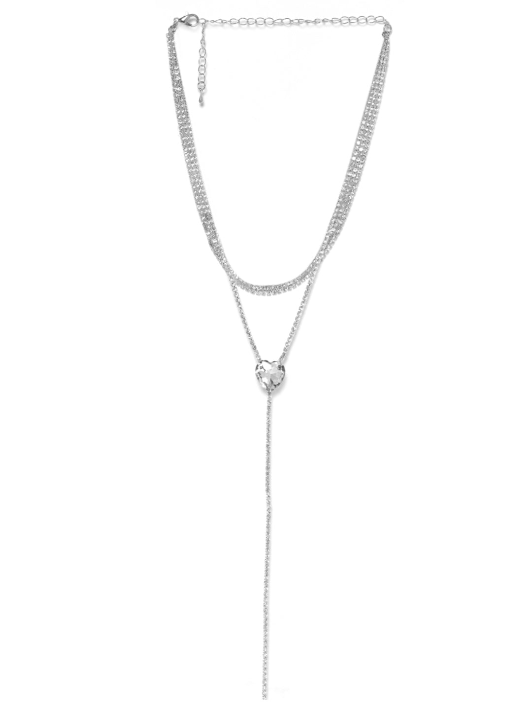 Luxurious AD Studded Fusion Necklace Chain Silver