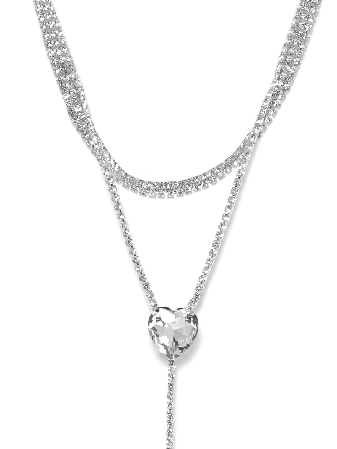 Luxurious AD Studded Fusion Necklace Chain Silver