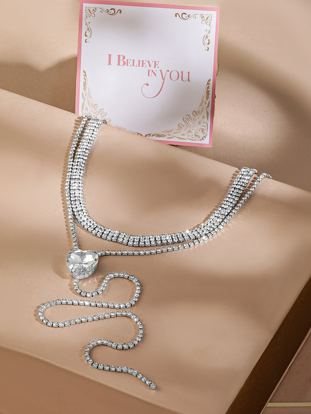 Luxurious AD Studded Fusion Necklace Chain Silver
