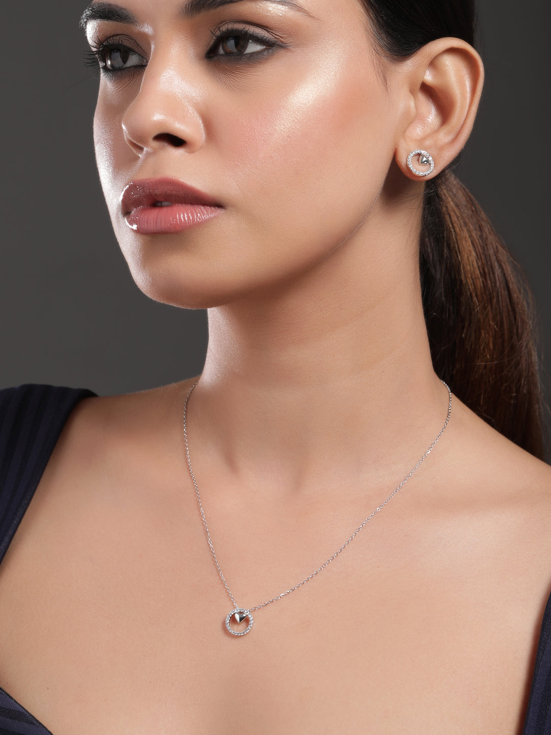 Heart Motif American Diamond Zirconia Necklace Set Gold