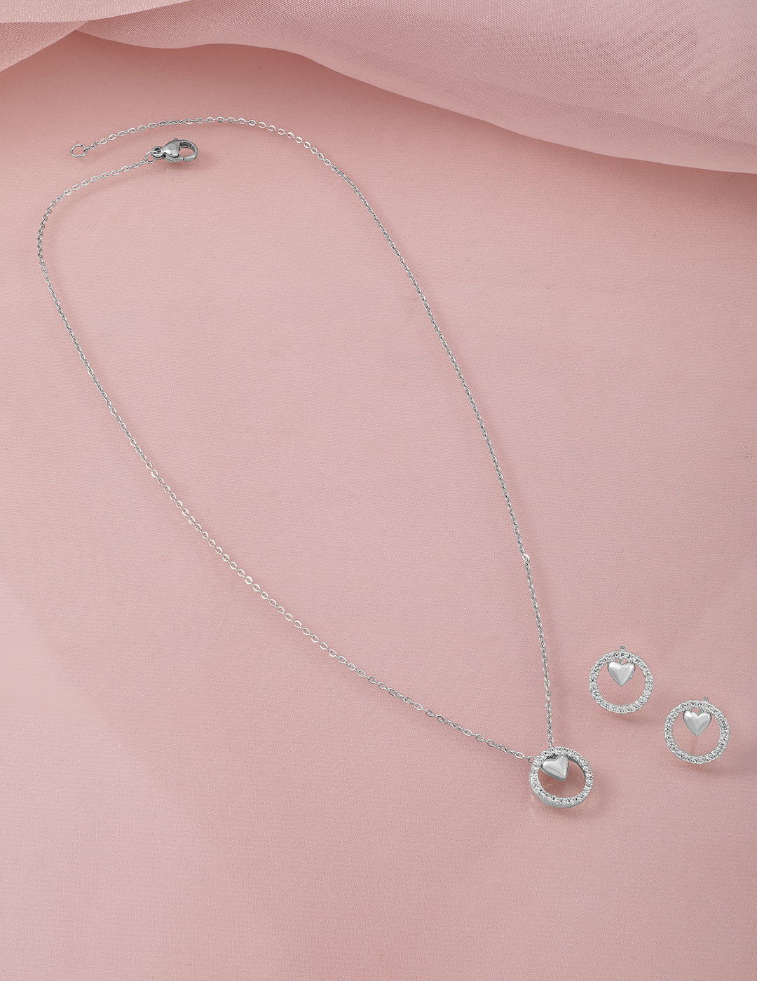 Heart Motif American Diamond Zirconia Necklace Set Gold