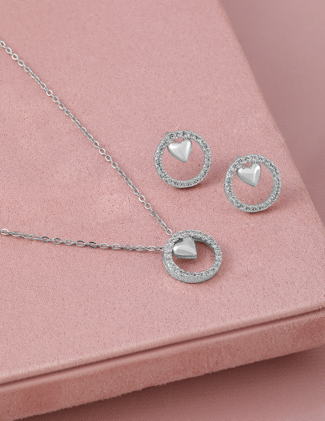 Heart Motif American Diamond Zirconia Necklace Set Gold