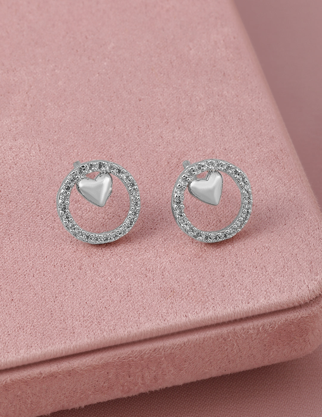 Heart Motif American Diamond Zirconia Necklace Set Silver