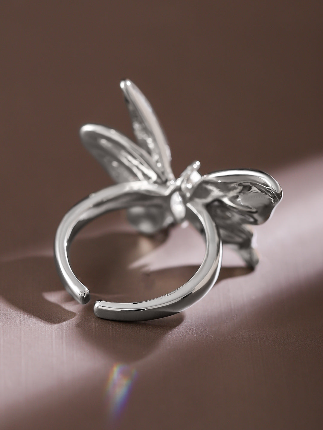 Rubans Voguish Rhodium-Plated Butterfly Design Statement Adjustable Ring Silver