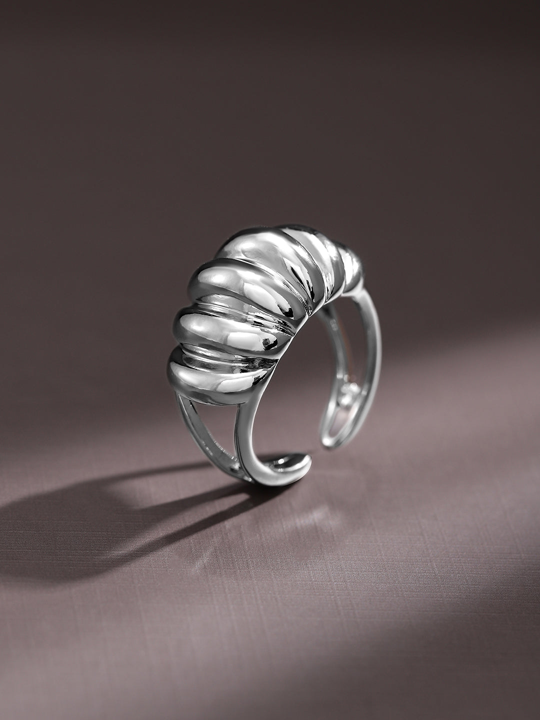 Rubans Voguish Rhodium-Plated Textured Dome Adjustable Statement Ring Silver