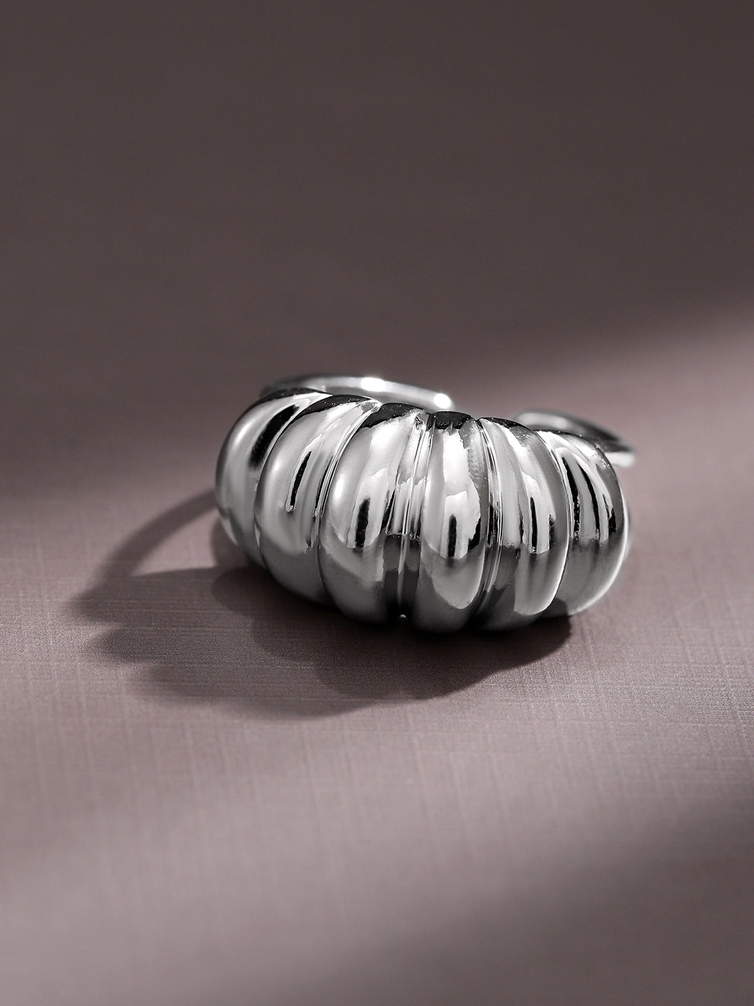 Rubans Voguish Rhodium-Plated Textured Dome Adjustable Statement Ring Silver