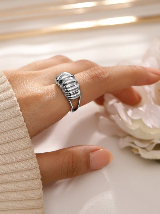 Rubans Voguish Rhodium-Plated Textured Dome Adjustable Statement Ring Silver