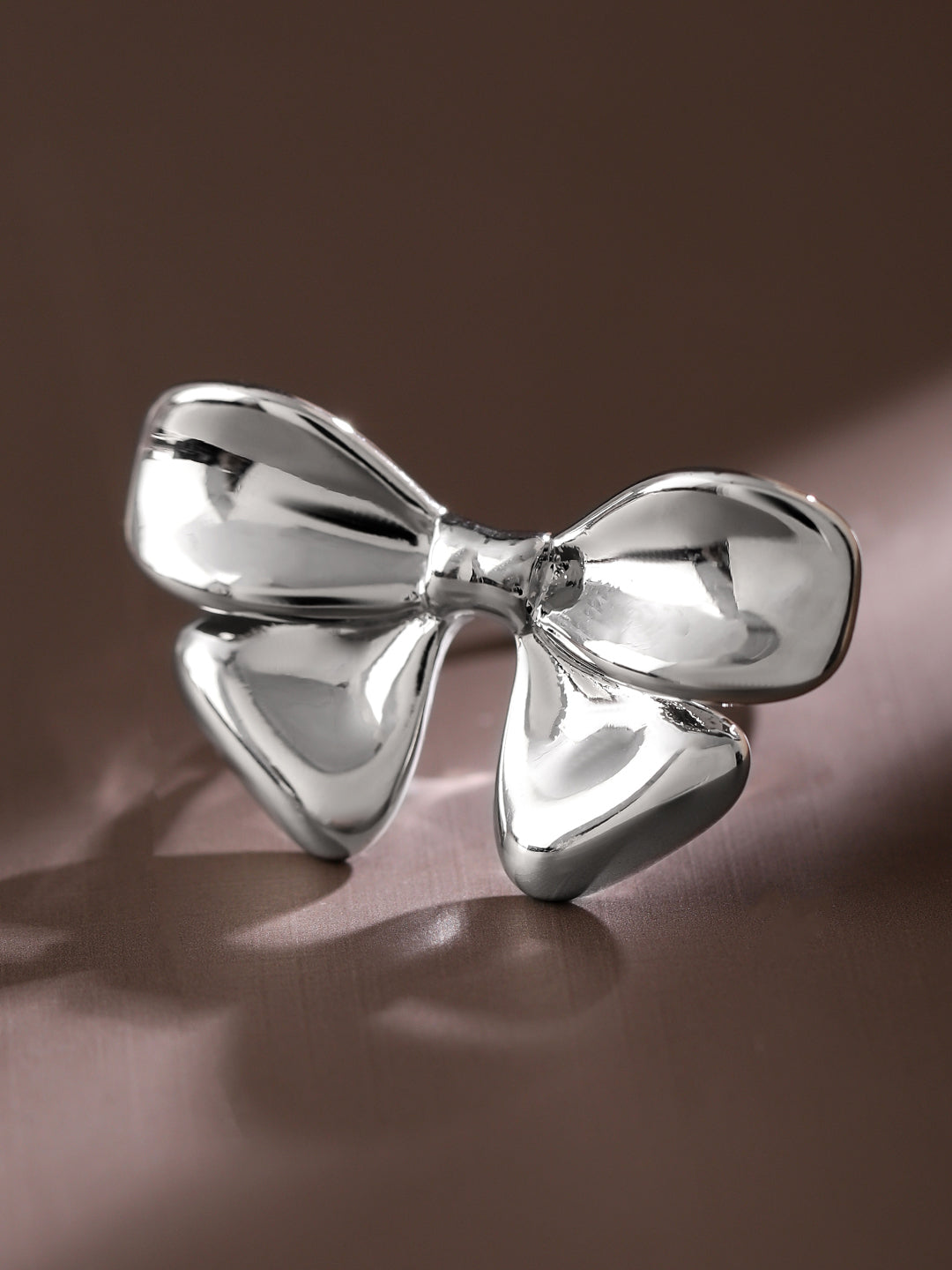 Rubans Voguish Rhodium-Plated Statement Bow Adjustable Ring Silver