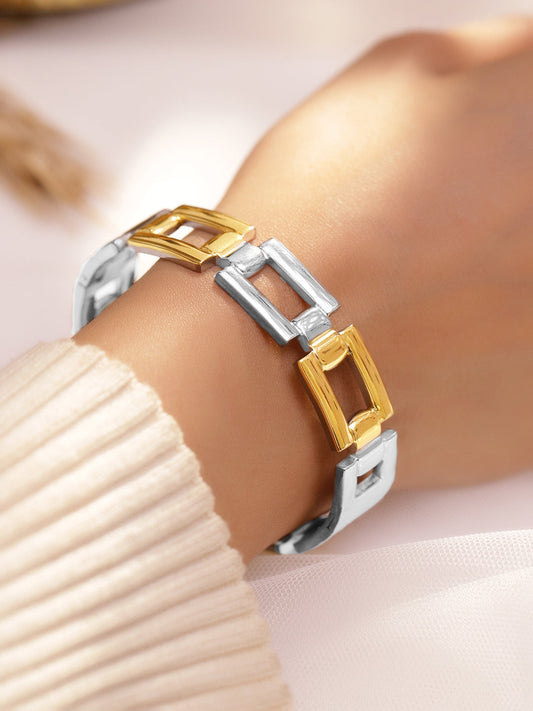 Silver & Gold Chunky Geometric Link Bracelet フリーサイズ