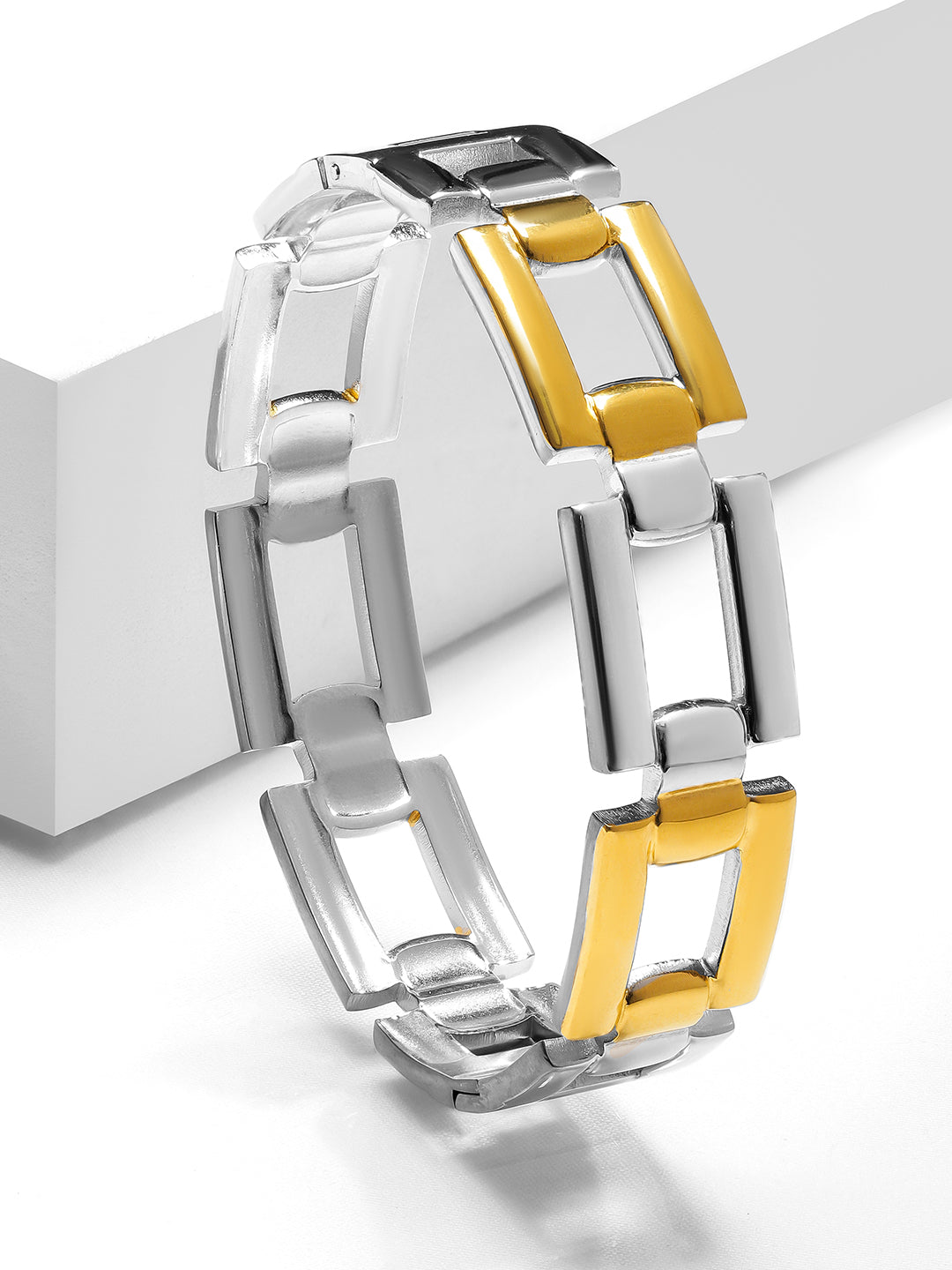 Silver & Gold Chunky Geometric Link Bracelet フリーサイズ