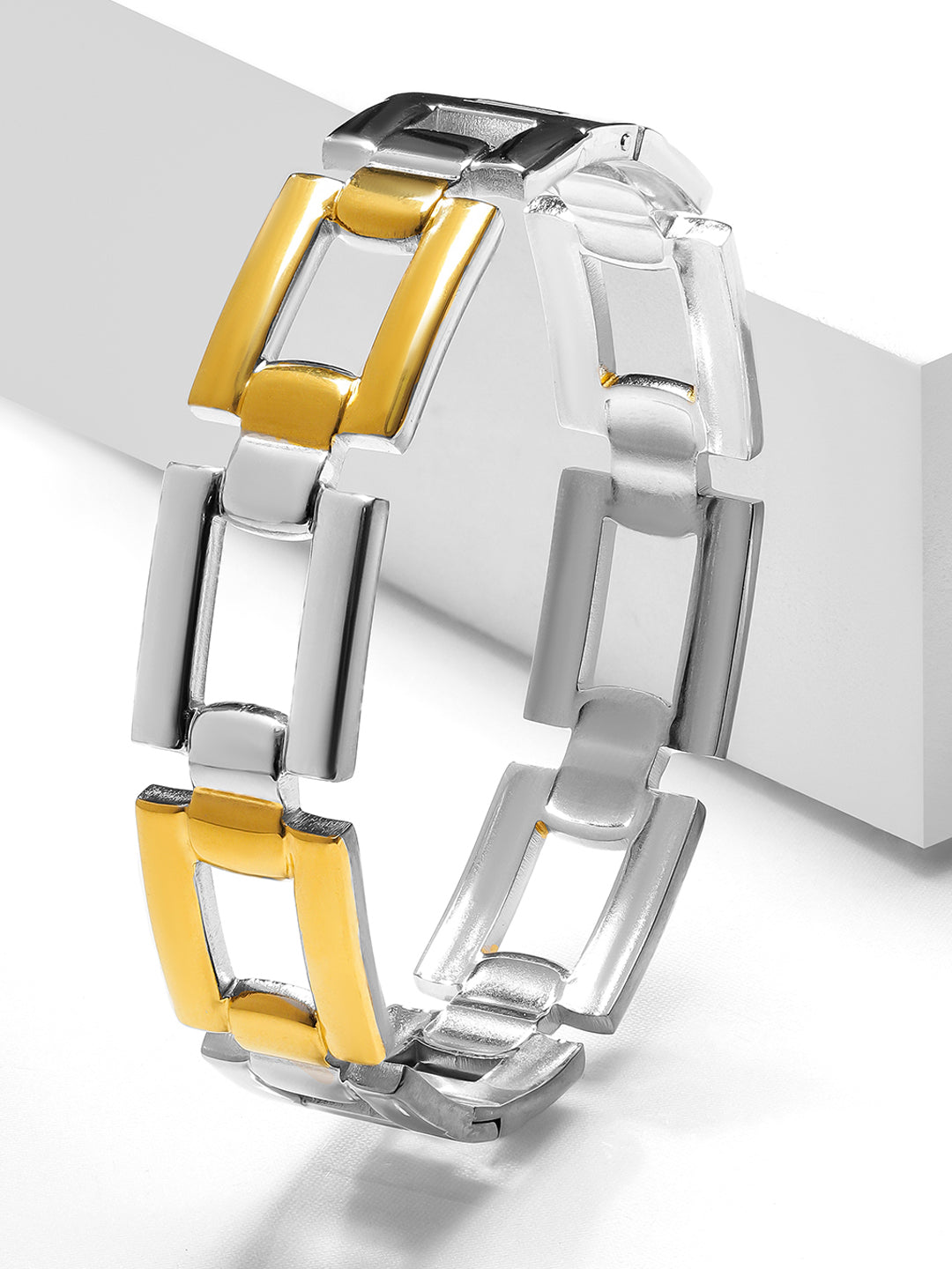 Silver & Gold Chunky Geometric Link Bracelet フリーサイズ