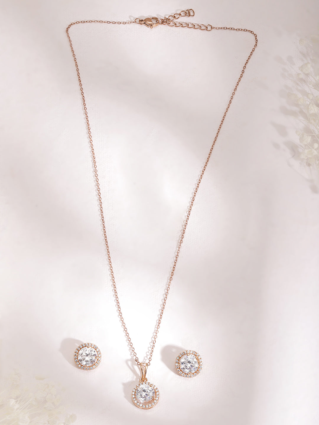 Gold Floral Necklace Set In American Diamond Zirconia Gold