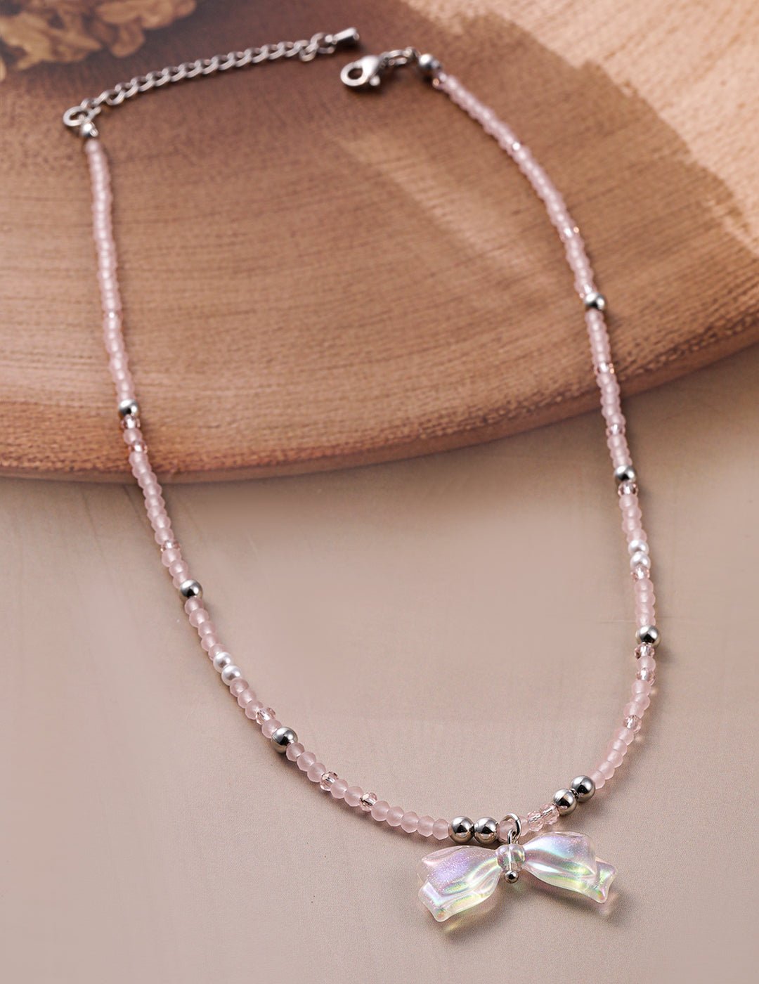 Airy Butterfly Bow Pendant Necklace Silver