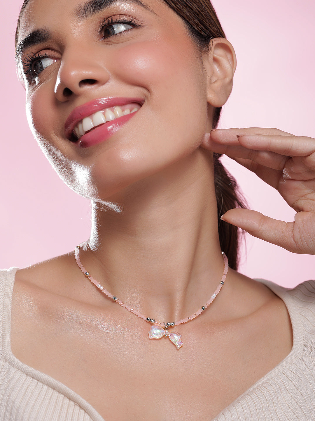Airy Butterfly Bow Pendant Necklace Silver