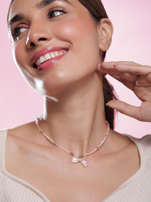 Airy Butterfly Bow Pendant Necklace Silver
