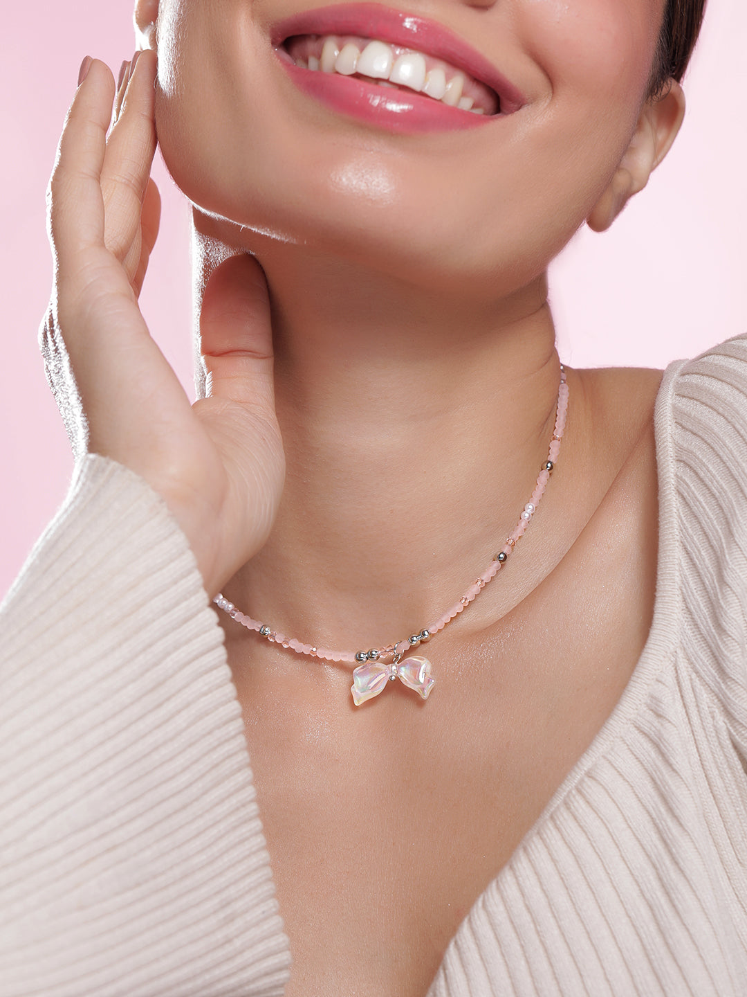 Airy Butterfly Bow Pendant Necklace Silver